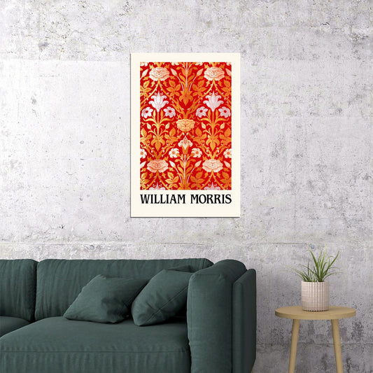 William Morris Red Flowers Eclectic Aesthetic Wall Art Print - xonomax