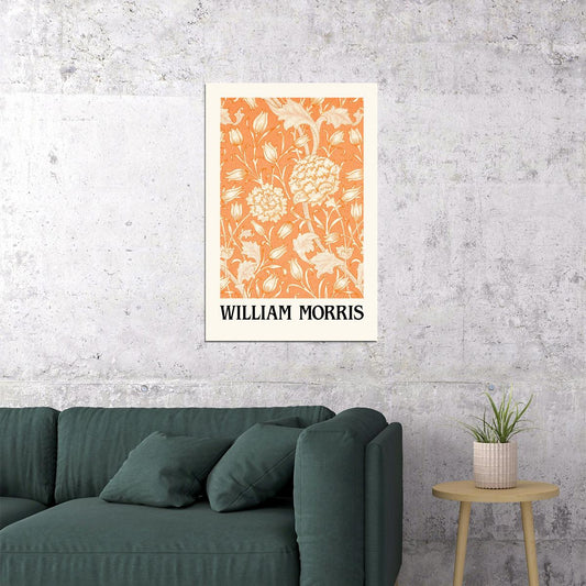 William Morris Orange Flowers Maximalist Vintage Aesthetic Art Deco Wall Decor - xonomax