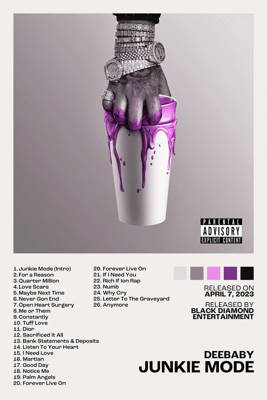 DeeBaby Junkie Mode Album Cover Music Poster Rap Aesthetic Rapper Album Wall Art - xonomax