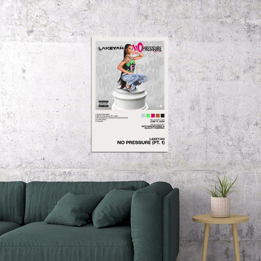 Lakeyah No Pressure (Pt. 1) Album Cover Rap Music Poster Female Rapper Album Wall Art Print - xonomax