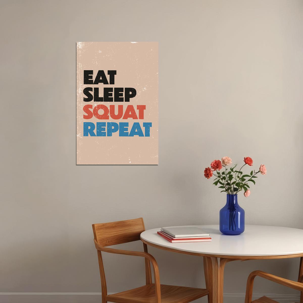 Eat Sleep Squat Repeat Motivational Poster Gym Workout Inspirational Decor Fitness Wall Art Print - xonomax