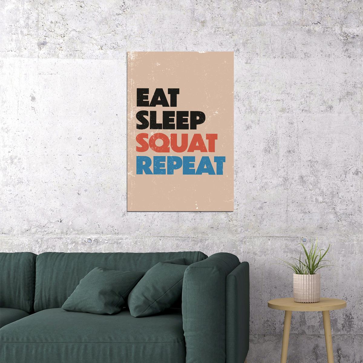 Eat Sleep Squat Repeat Motivational Poster Gym Workout Inspirational Decor Fitness Wall Art Print - xonomax