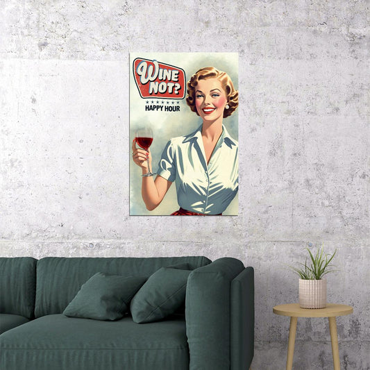Wine Not Funny Vintage Poster 1950s Kitchen Print 50's Housewife Wall Art - xonomax