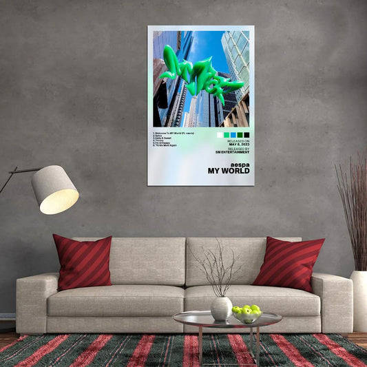 aespa My World 2023 Album Cover Music Poster Kpop Aesthetic Female Girl Group Cover Wall Art - xonomax