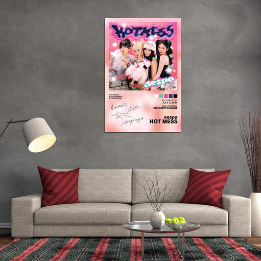 aespa Hot Mess 2024 Album Cover Music Poster Kpop Aesthetic Female Girl Group Cover Wall Art - xonomax