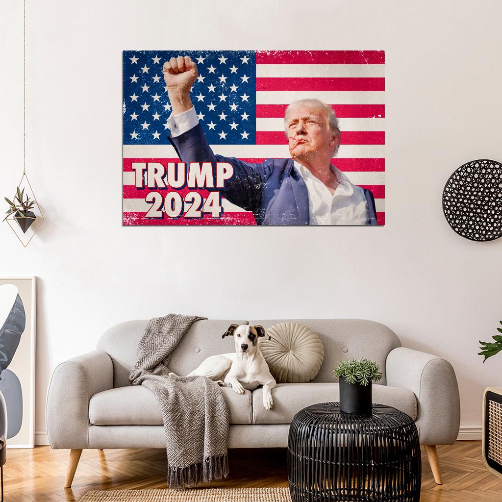 Donald Trump Fight For America Poster July 14 2024 USA Election Former President Attempt Print