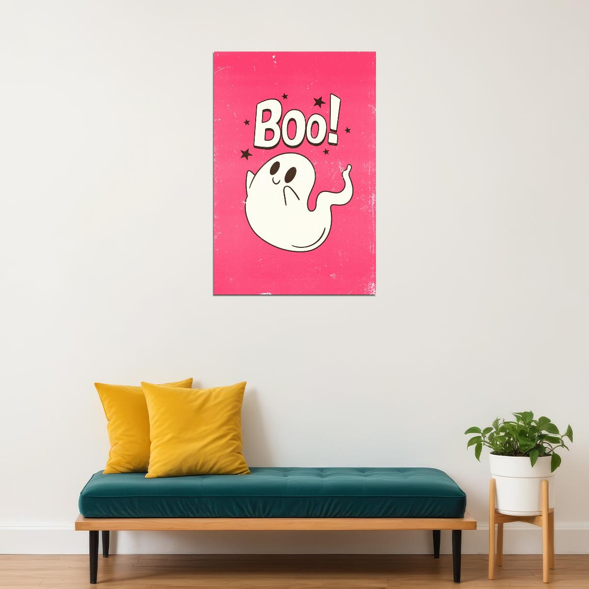 Boo! Halloween Poster Cute Wall Decor Ghost Art Pink Halloween Print Trendy Coquette Wall Art - xonomax