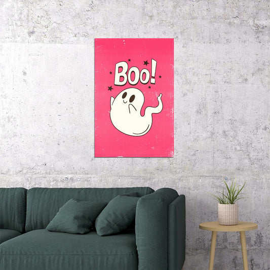Boo! Halloween Poster Cute Wall Decor Ghost Art Pink Halloween Print Trendy Coquette Wall Art - xonomax
