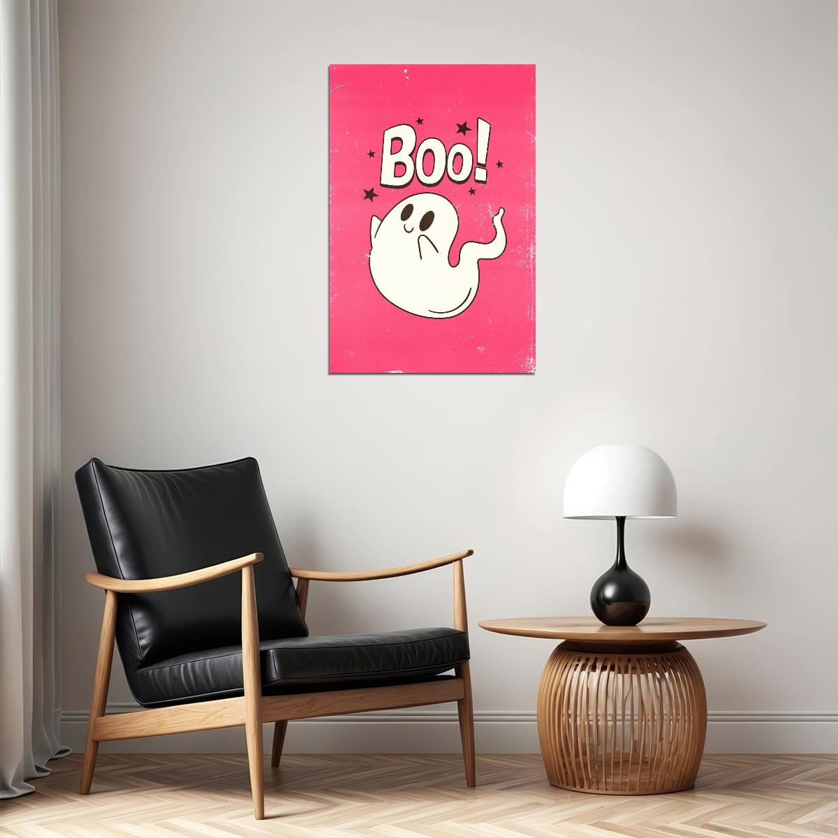 Boo! Halloween Poster Cute Wall Decor Ghost Art Pink Halloween Print Trendy Coquette Wall Art - xonomax