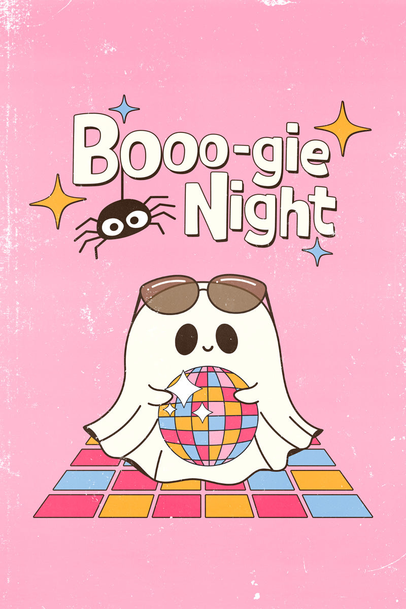 Boogie Night Halloween Poster Disco Ghost Art Cute Wall Decor Trendy Pink Coquette Print