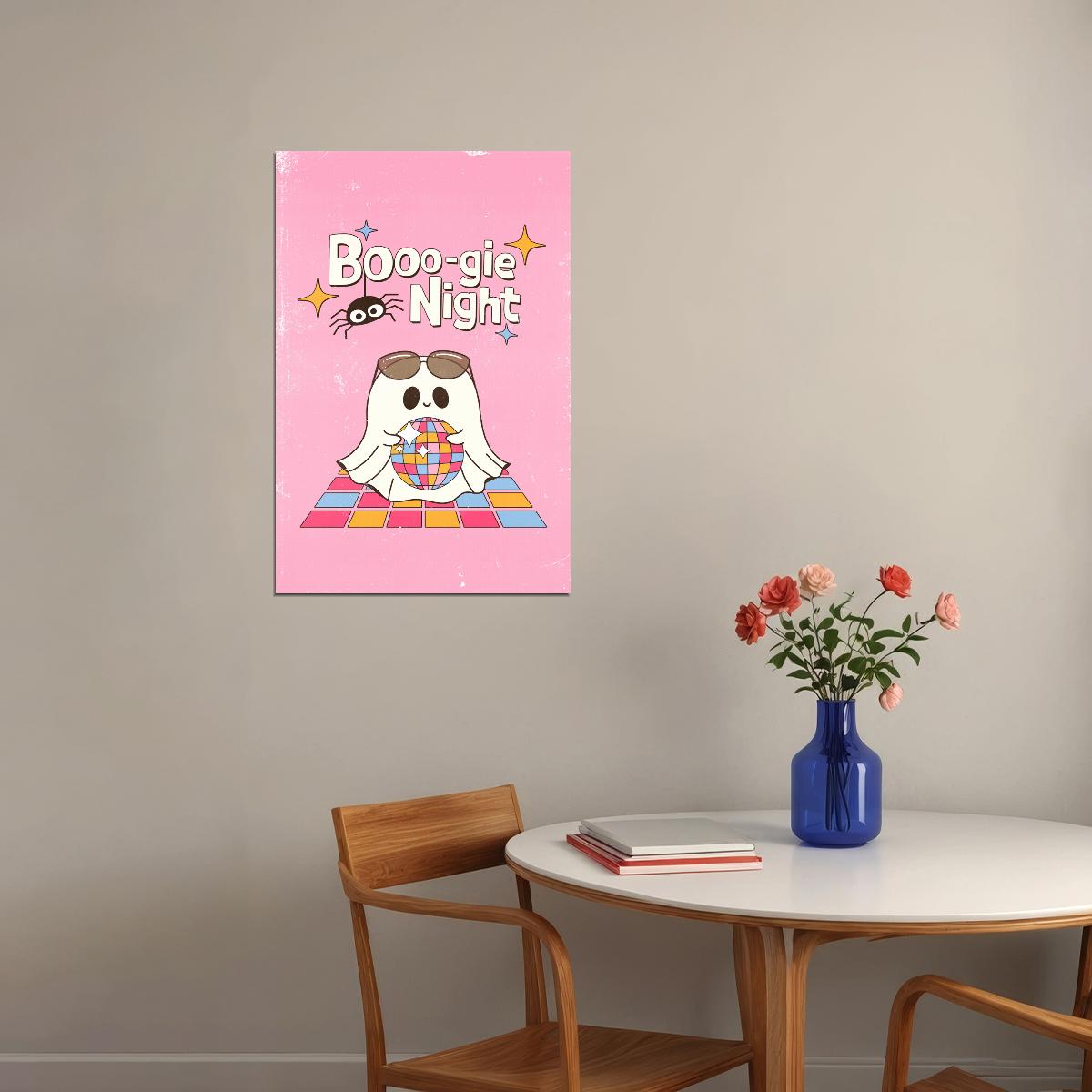 Boogie Night Halloween Poster Disco Ghost Art Cute Wall Decor Trendy Pink Coquette Print