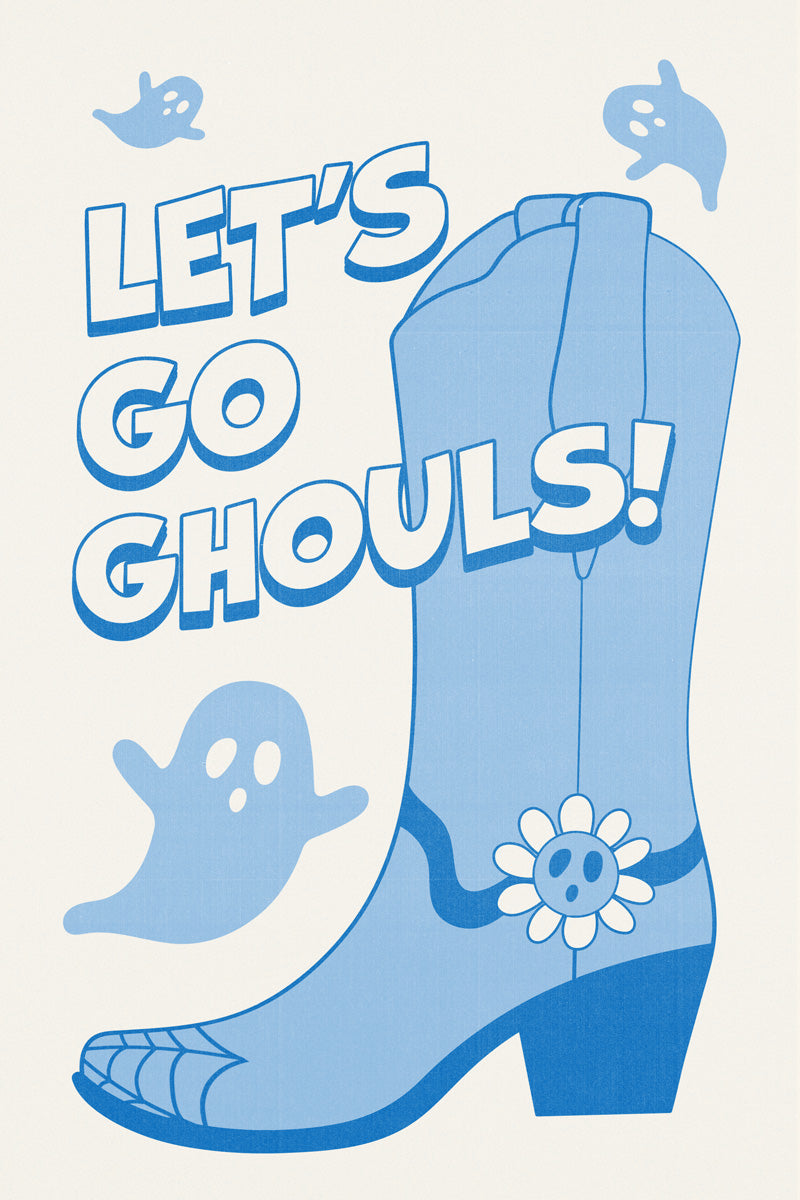 Lets Go Ghouls Poster Cute Trendy Coquette Halloween Wall Art Blue Cowboy Girl Preppy Print