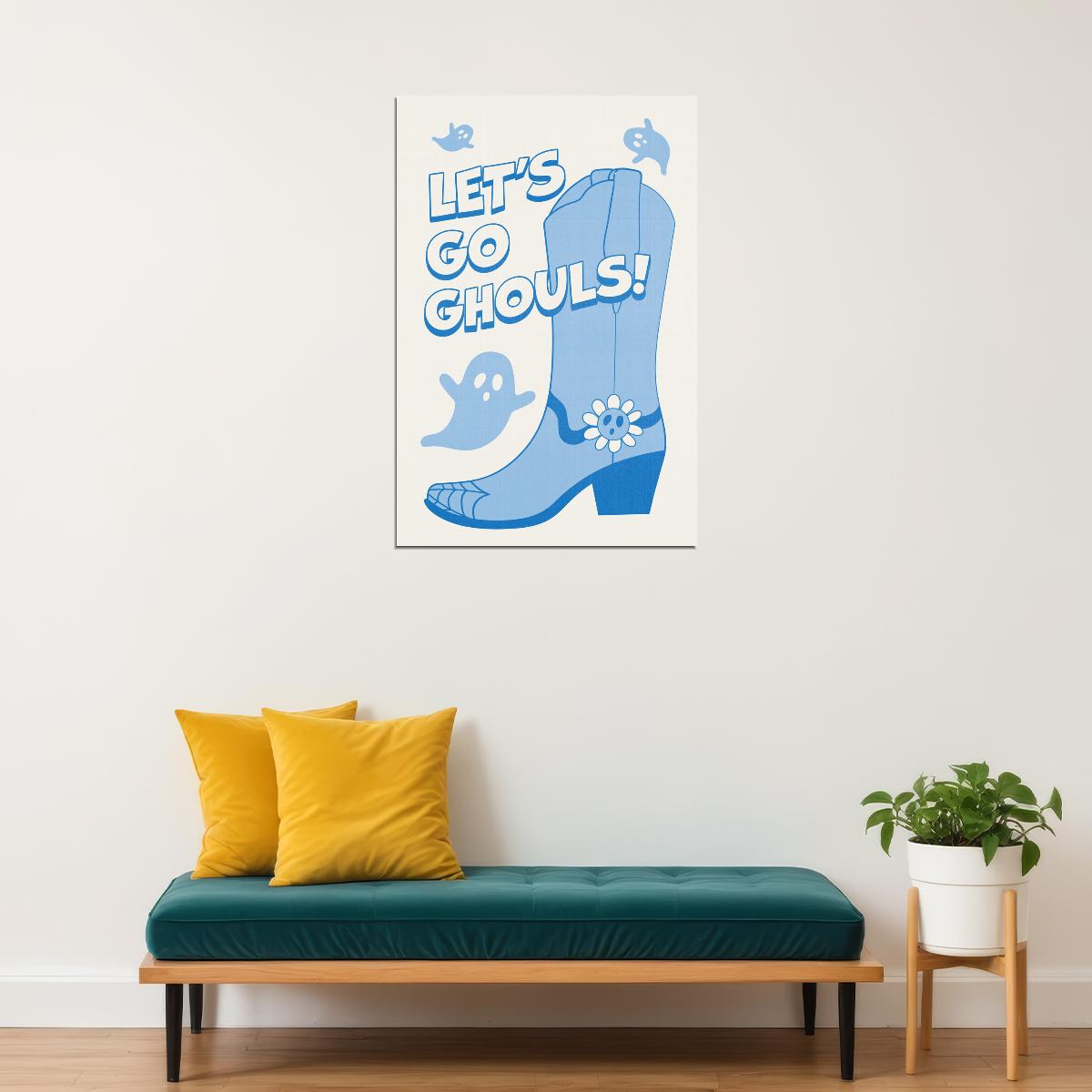 Lets Go Ghouls Poster Cute Trendy Coquette Halloween Wall Art Blue Cowboy Girl Preppy Print