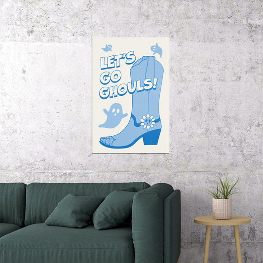 Lets Go Ghouls Poster Cute Trendy Coquette Halloween Wall Art Blue Cowboy Girl Preppy Print - xonomax
