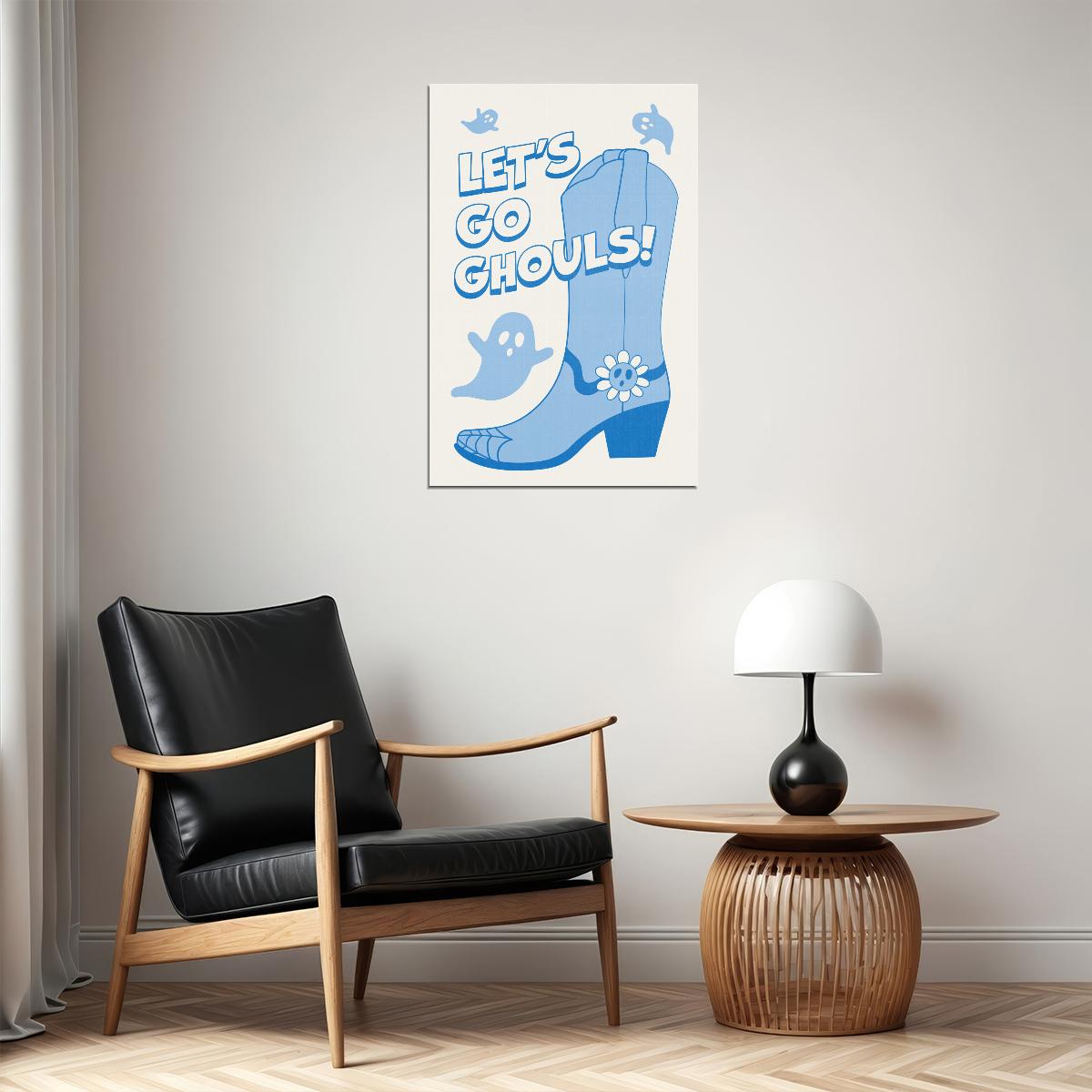 Lets Go Ghouls Poster Cute Trendy Coquette Halloween Wall Art Blue Cowboy Girl Preppy Print