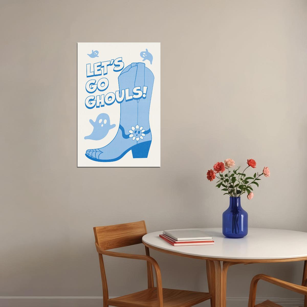 Lets Go Ghouls Poster Cute Trendy Coquette Halloween Wall Art Blue Cowboy Girl Preppy Print