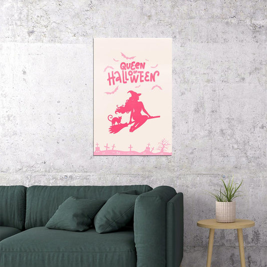 Queen Of Halloween Trendy Poster Pink Coquette Witch Wall Art Preppy Halloween Print - xonomax