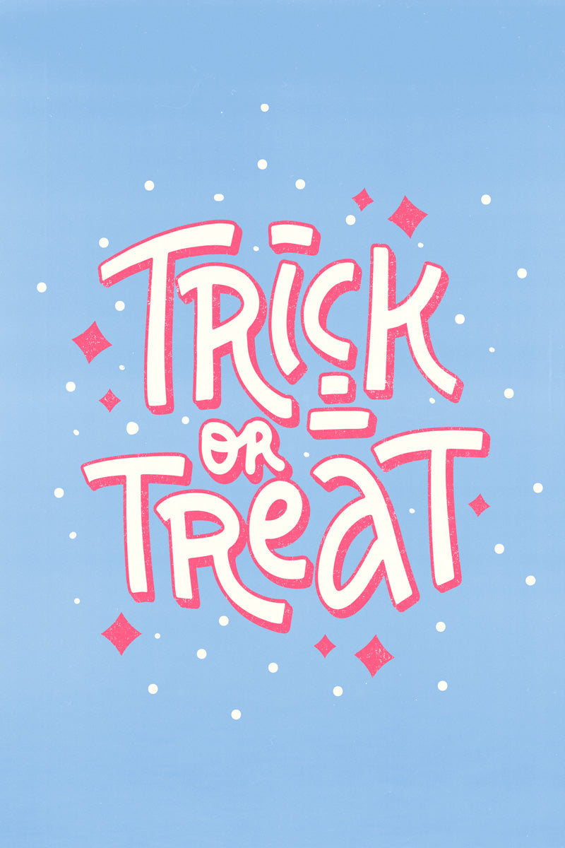 Trick Or Treat Poster Cute Pastel Blue And Pink Halloween Wall Art Trendy Coquette Print