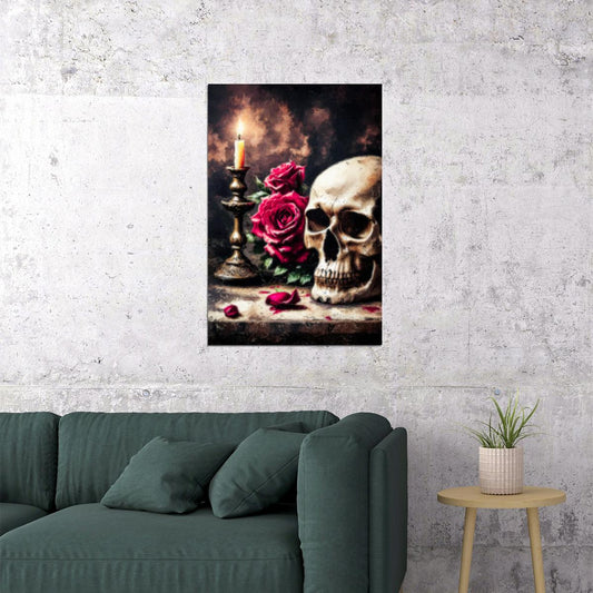 Creepy Roses And Skull Painting Print Goth Creepy Halloween Poster Dark Academia Moody Aesthetic - xonomax