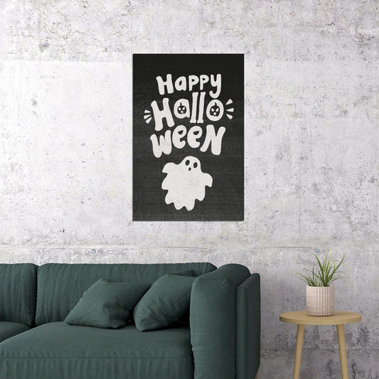 Happy Halloween Poster Boho Ghost Art Halloween Minimalist Print Trendy Fall Wall Decor for Autumn - xonomax