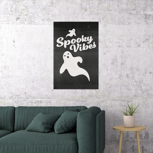 Spooky Vibes Halloween Poster Ghost Boho Wall Art Trendy Minimalist Halloween Print - xonomax