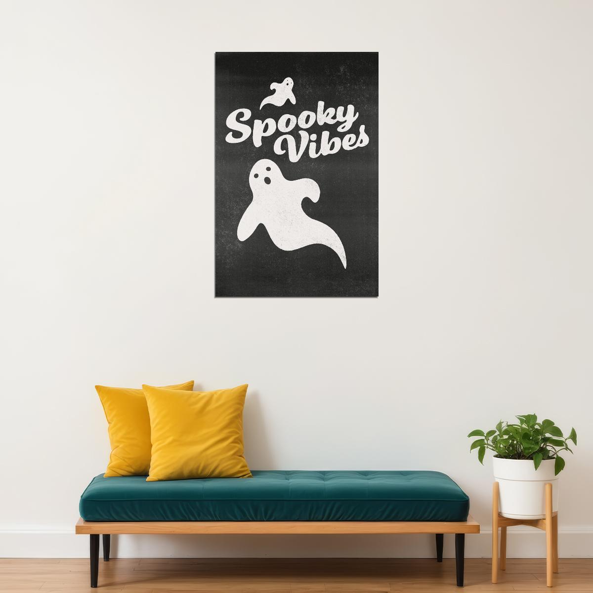 Spooky Vibes Halloween Poster Ghost Boho Wall Art Trendy Minimalist Halloween Print - xonomax