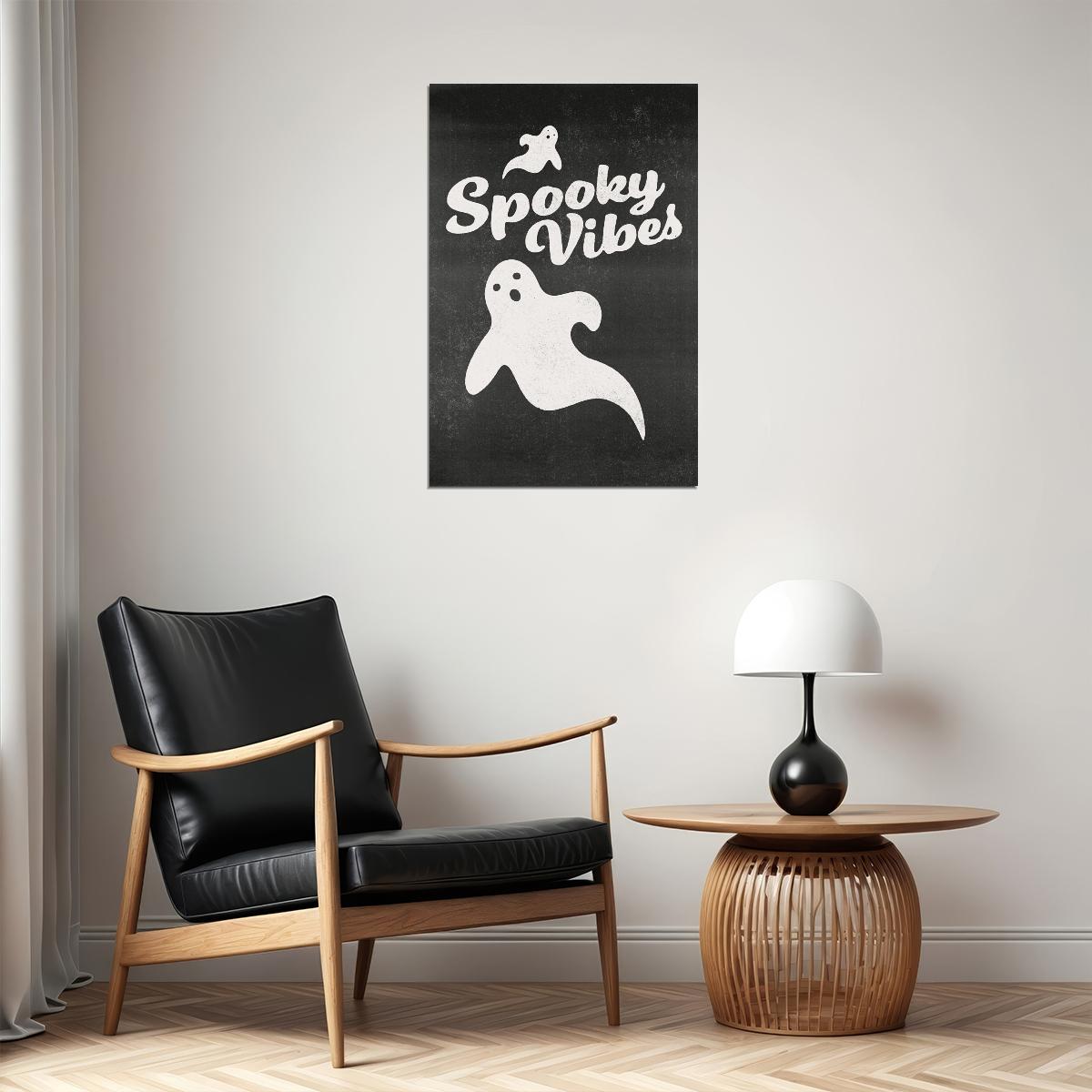 Spooky Vibes Halloween Poster Ghost Boho Wall Art Trendy Minimalist Halloween Print - xonomax