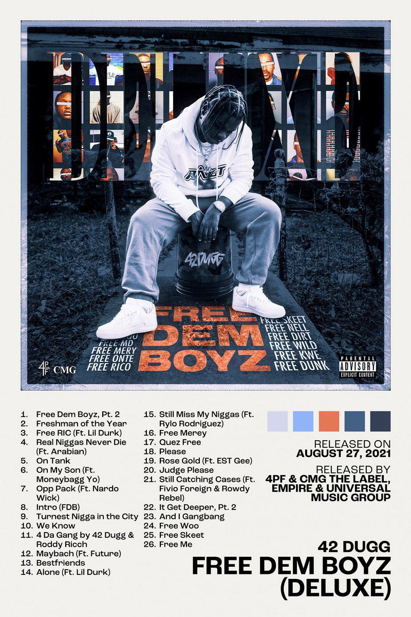 42 Dugg Free Dem Boyz (Deluxe) Album Cover Music Poster Rap Home Decor For Living Room Hip-Hop Aesthetic Rapper Album Wall Art Records Poster Wall Decor For Bedroom - xonomax