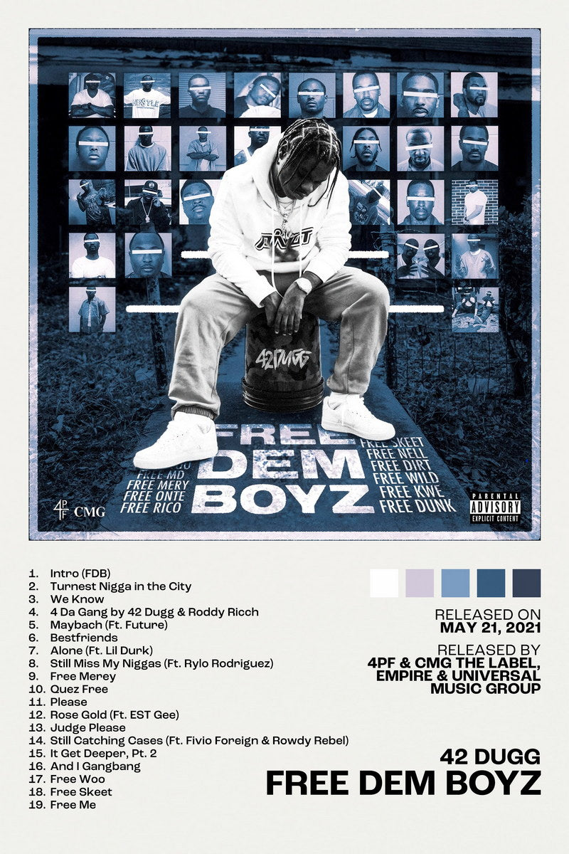 42 Dugg Free Dem Boyz Album Cover Music Poster Rap Home Decor For Living Room Hip-Hop Aesthetic Rapper Album Wall Art Records Poster Wall Decor For Bedroom - xonomax