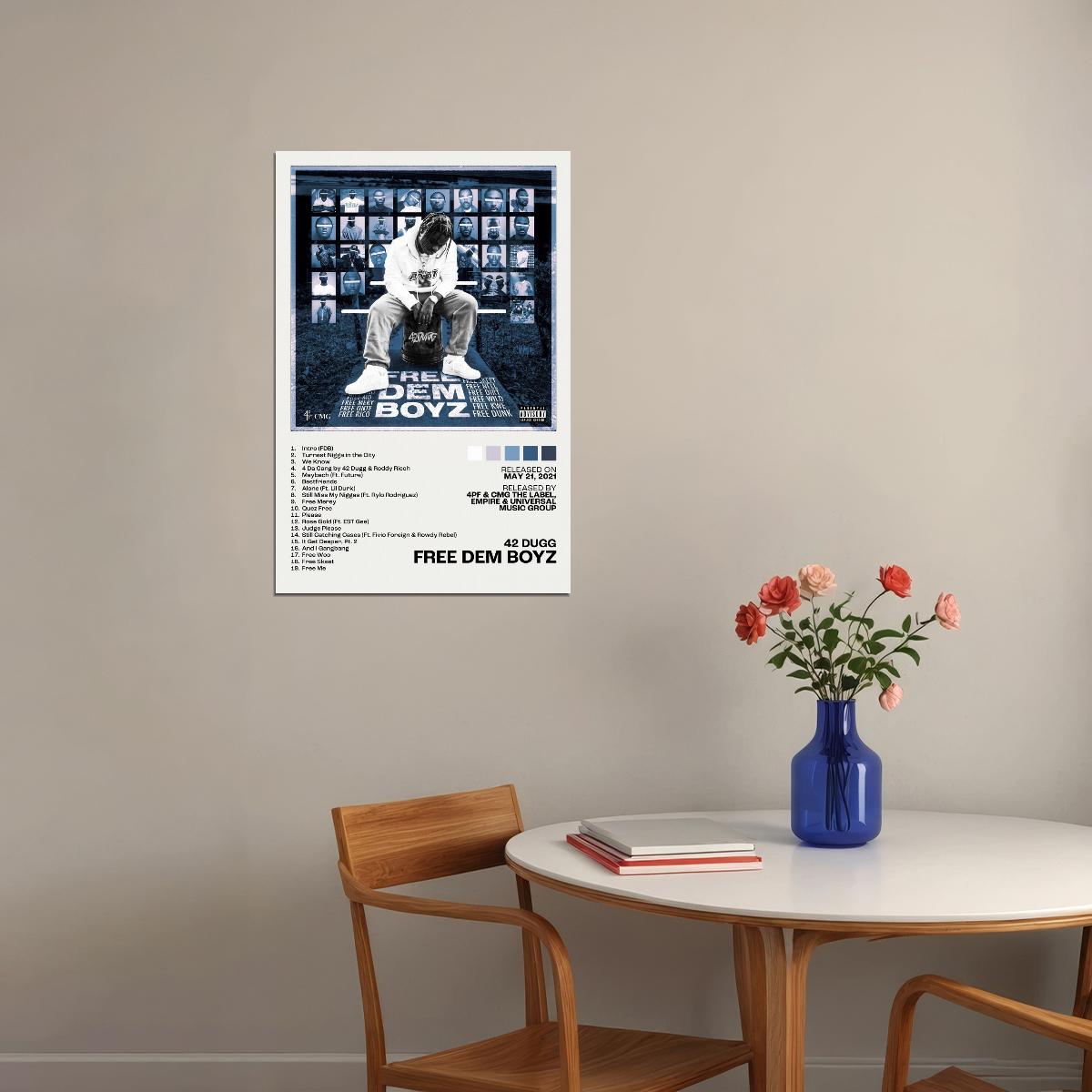 42 Dugg Free Dem Boyz Album Cover Music Poster Rap Home Decor For Living Room Hip-Hop Aesthetic Rapper Album Wall Art Records Poster Wall Decor For Bedroom - xonomax