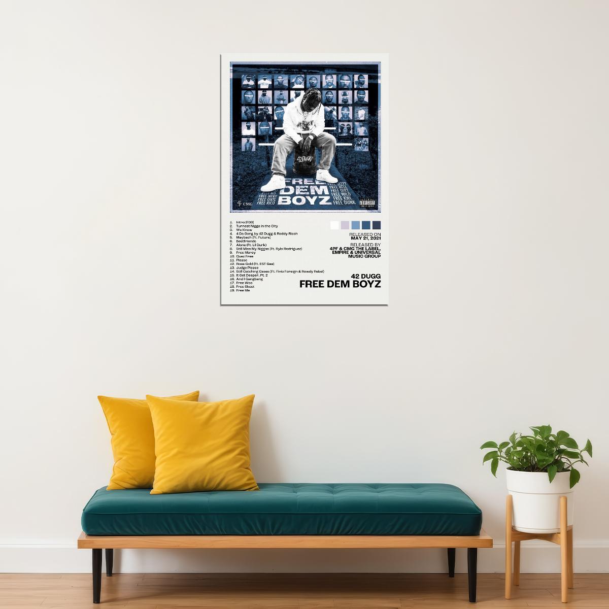 42 Dugg Free Dem Boyz Album Cover Music Poster Rap Home Decor For Living Room Hip-Hop Aesthetic Rapper Album Wall Art Records Poster Wall Decor For Bedroom - xonomax