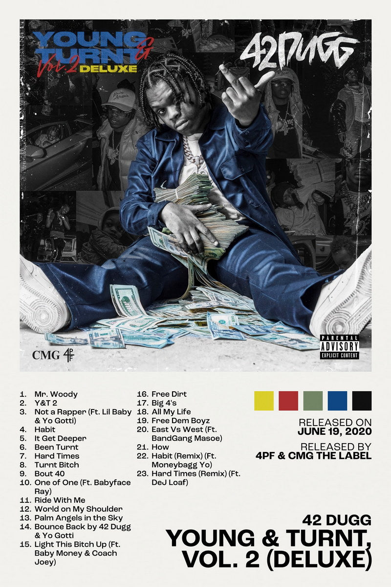 42 Dugg Young & Turnt, Vol. 2 (Deluxe) Album Cover Music Poster Rap Home Decor For Living Room Hip-Hop Aesthetic Rapper Album Wall Art Records Wall Decor For Bedroom - xonomax