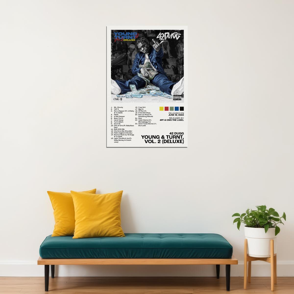 42 Dugg Young & Turnt, Vol. 2 (Deluxe) Album Cover Music Poster Rap Home Decor For Living Room Hip-Hop Aesthetic Rapper Album Wall Art Records Wall Decor For Bedroom - xonomax