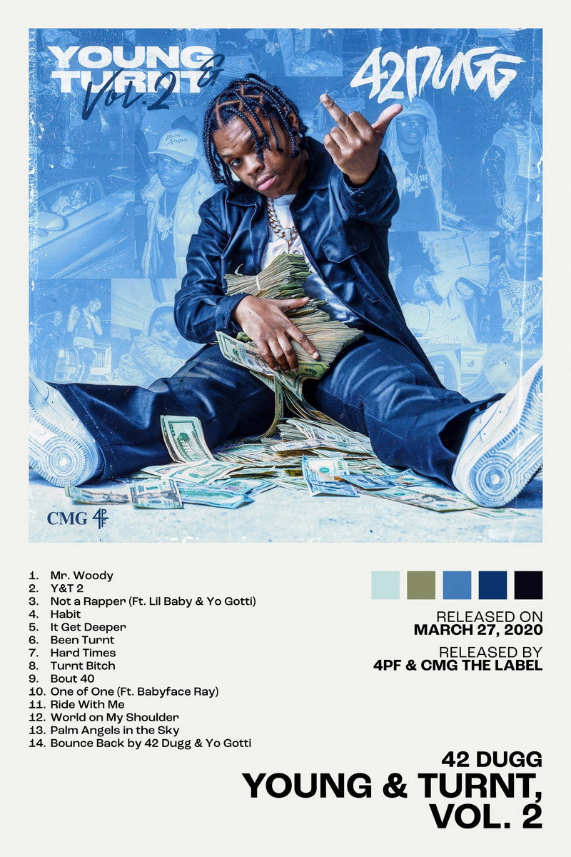 42 Dugg Young & Turnt, Vol. 2 Album Cover Music Poster Rap Home Decor For Living Room Hip-Hop Aesthetic Rapper Album Wall Art Records Poster Wall Decor For Bedroom - xonomax