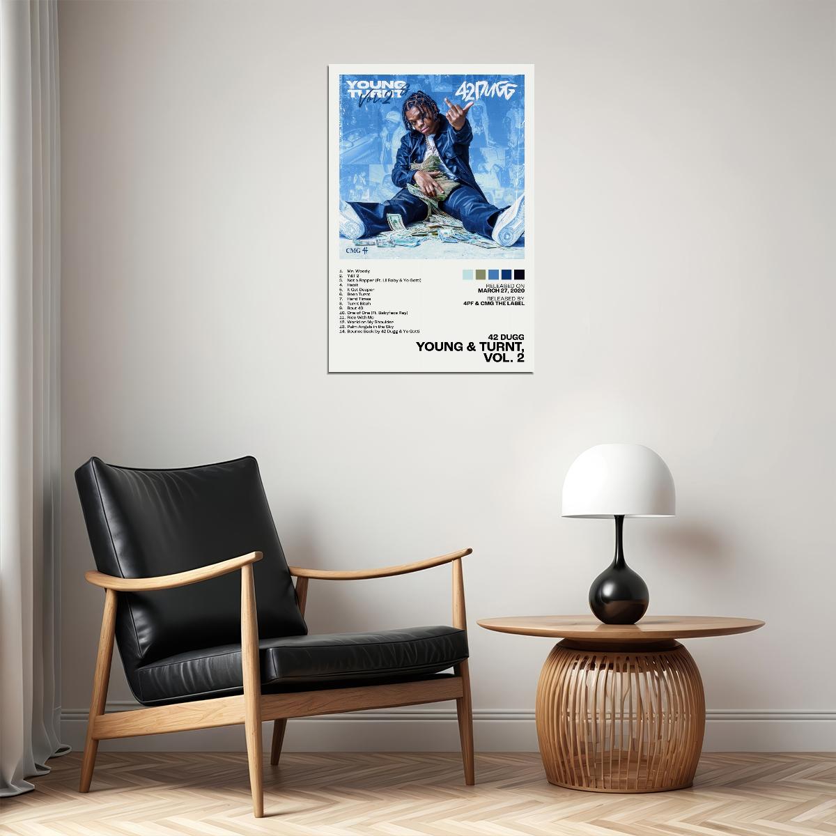 42 Dugg Young & Turnt, Vol. 2 Album Cover Music Poster Rap Home Decor For Living Room Hip-Hop Aesthetic Rapper Album Wall Art Records Poster Wall Decor For Bedroom - xonomax