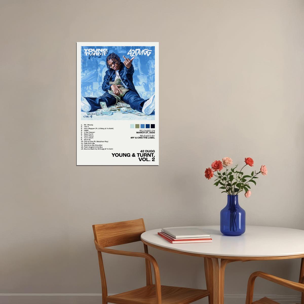 42 Dugg Young & Turnt, Vol. 2 Album Cover Music Poster Rap Home Decor For Living Room Hip-Hop Aesthetic Rapper Album Wall Art Records Poster Wall Decor For Bedroom - xonomax