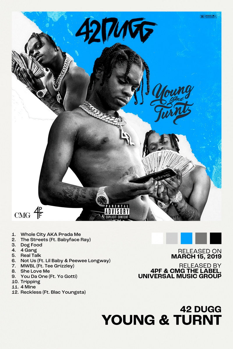 42 Dugg Young and Turnt Album Cover Music Poster Rap Home Decor For Living Room Hip-Hop Aesthetic Rapper Album Wall Art Records Poster Wall Decor For Bedroom - xonomax
