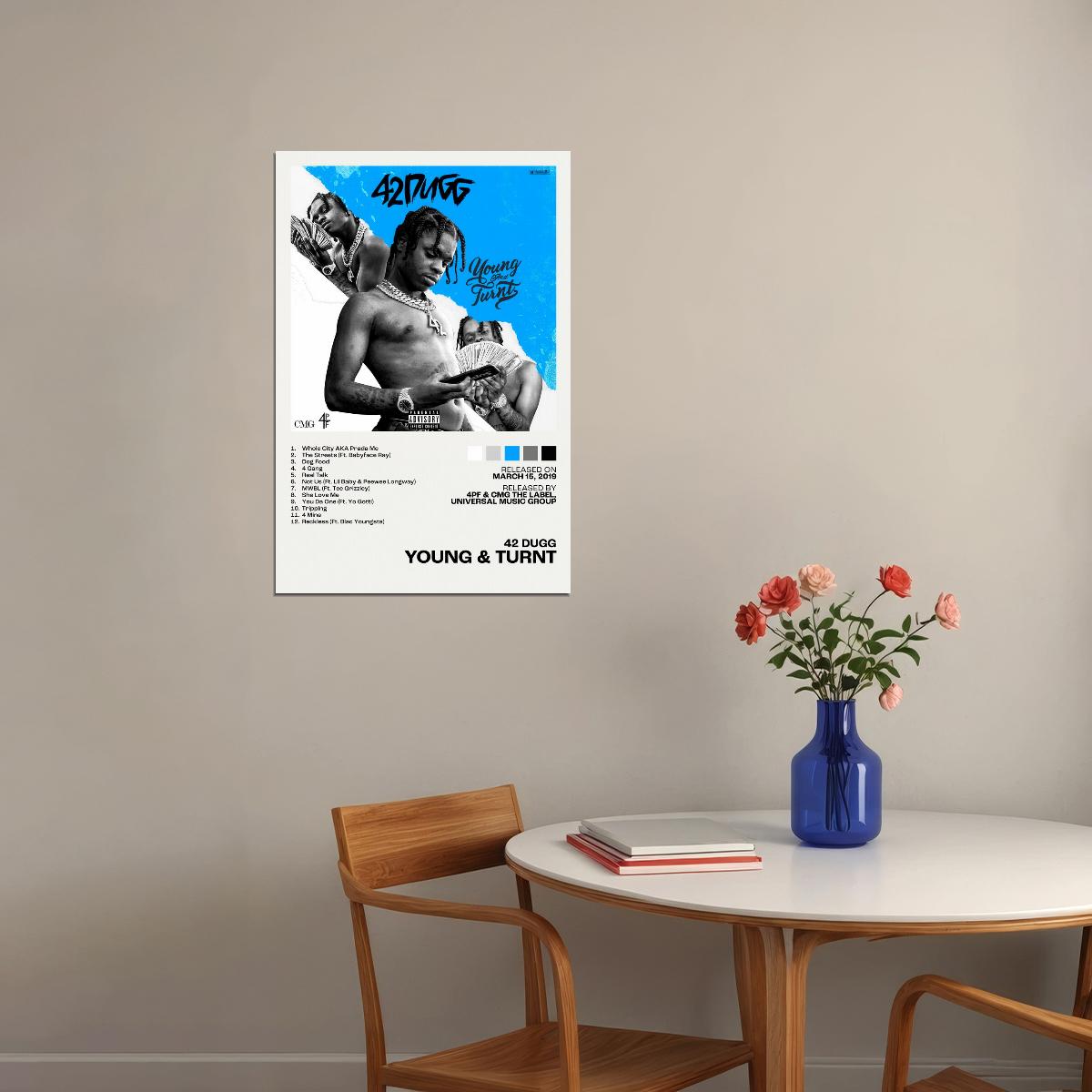 42 Dugg Young and Turnt Album Cover Music Poster Rap Home Decor For Living Room Hip-Hop Aesthetic Rapper Album Wall Art Records Poster Wall Decor For Bedroom - xonomax