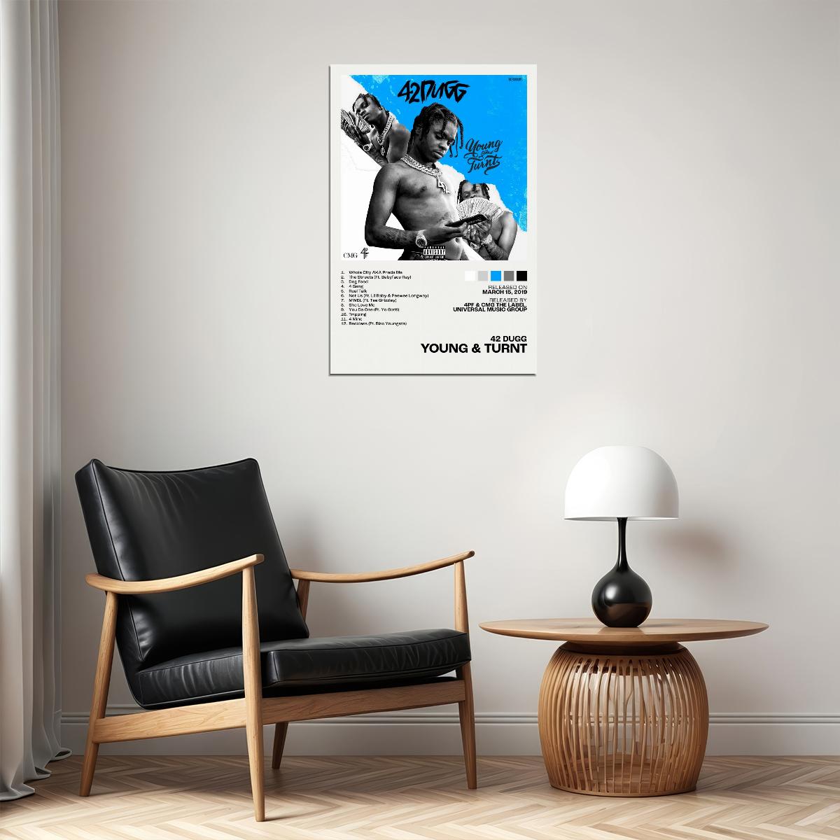 42 Dugg Young and Turnt Album Cover Music Poster Rap Home Decor For Living Room Hip-Hop Aesthetic Rapper Album Wall Art Records Poster Wall Decor For Bedroom - xonomax