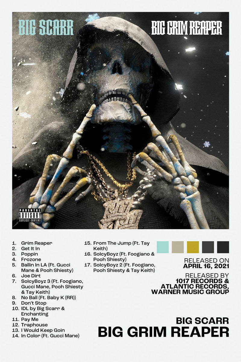 Big Scarr Big Grim Reaper Album Cover Music Poster Rap Home Decor For Living Room Hip-Hop Aesthetic Rapper Album Wall Art Records Poster Wall Decor For Bedroom - xonomax