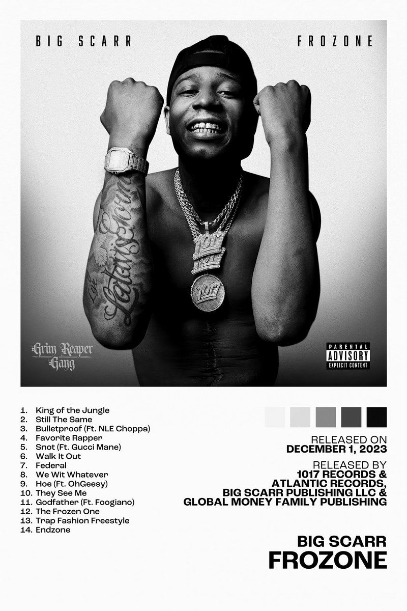 Big Scarr Frozone Album Cover Music Poster Rap Home Decor For Living Room Hip-Hop Aesthetic Rapper Album Wall Art Records Poster Wall Decor For Bedroom - xonomax