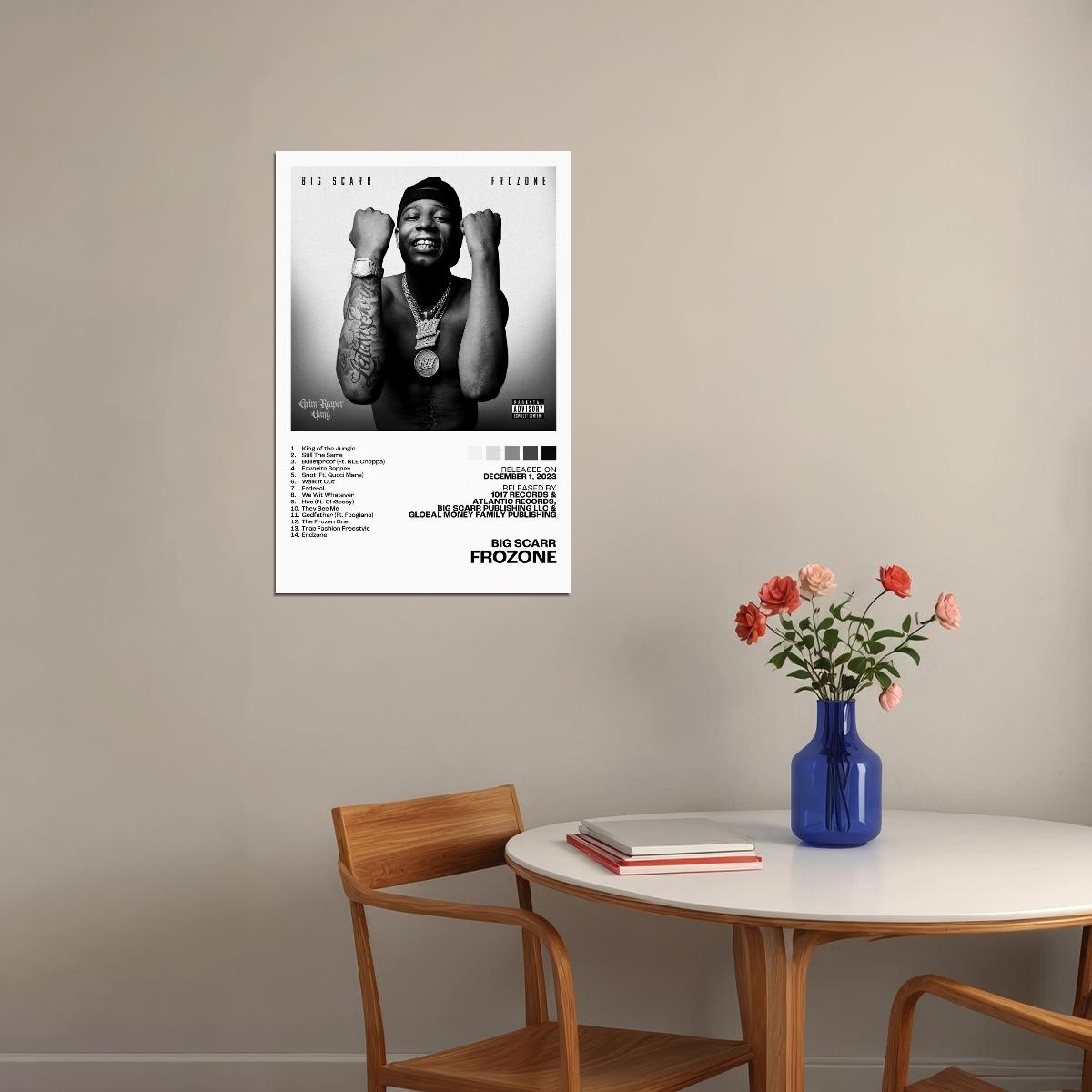Big Scarr Frozone Album Cover Music Poster Rap Home Decor For Living Room Hip-Hop Aesthetic Rapper Album Wall Art Records Poster Wall Decor For Bedroom - xonomax