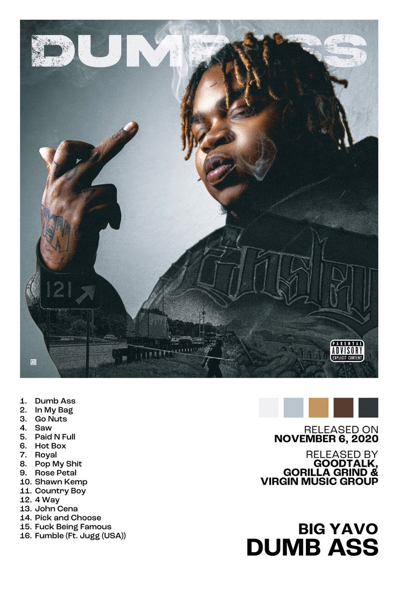 Big Yavo Dumb Ass Album Cover Music Poster Rap Home Decor For Living Room Hip-Hop Aesthetic Rapper Album Wall Art Records Poster Wall Decor For Bedroom - xonomax