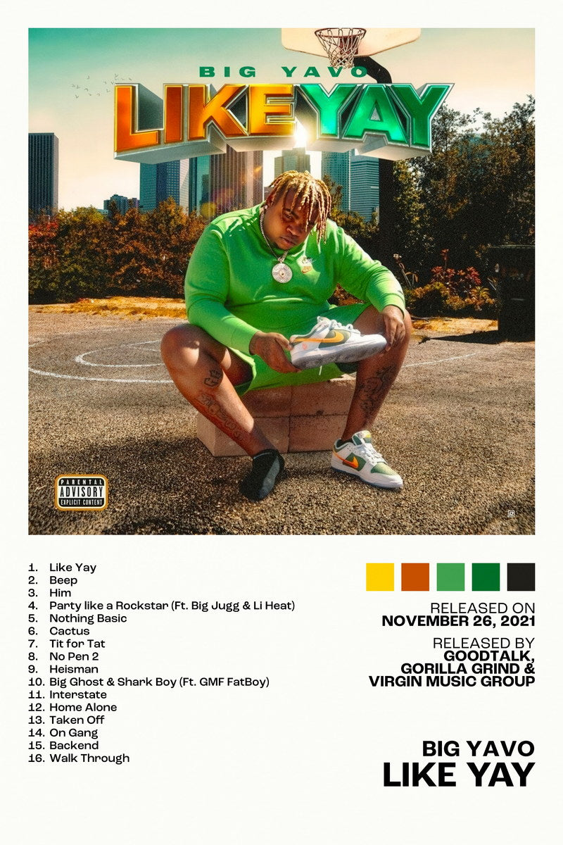 Big Yavo Like Yay Album Cover Music Poster Rap Home Decor For Living Room Hip-Hop Aesthetic Rapper Album Wall Art Records Poster Wall Decor For Bedroom - xonomax