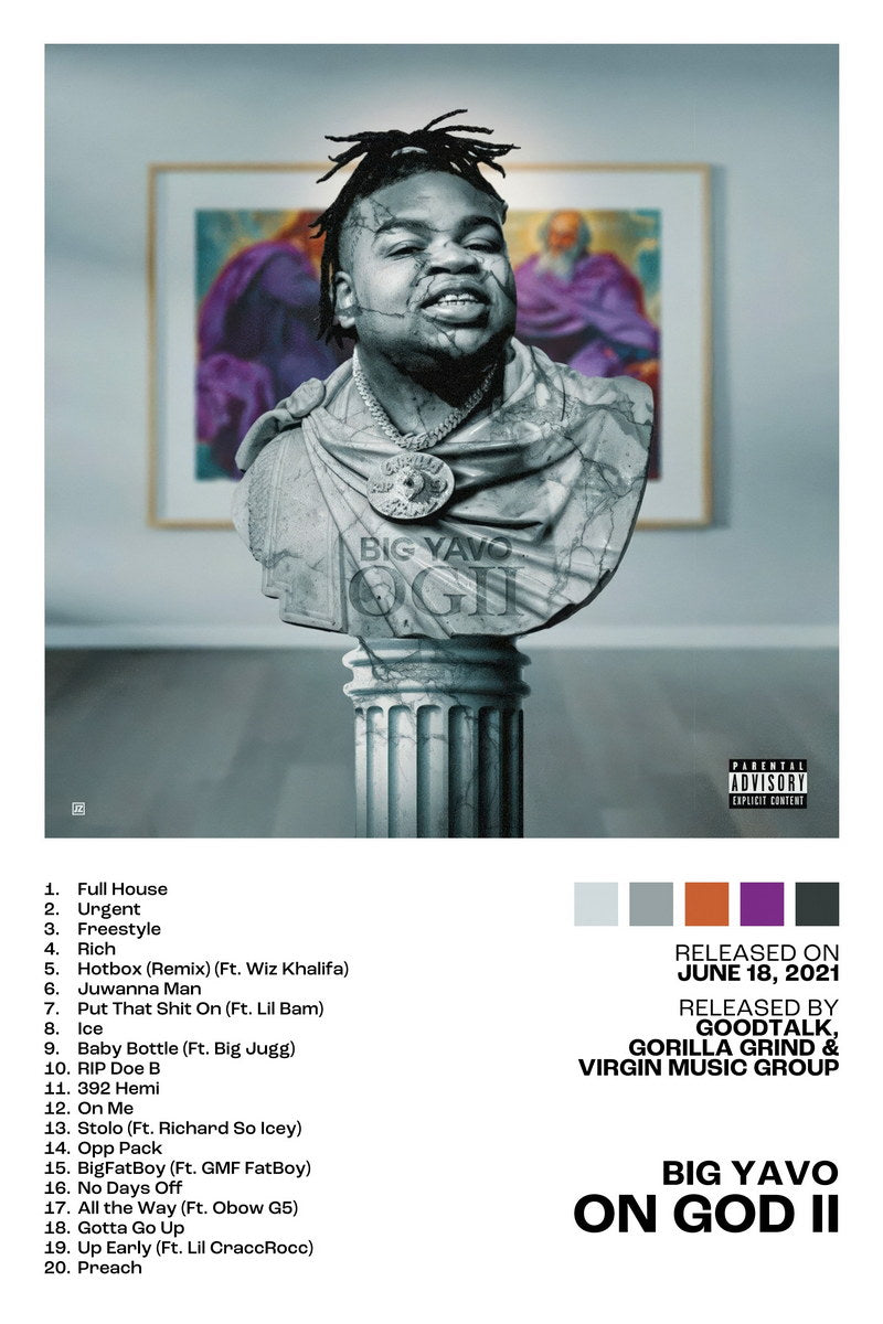 Big Yavo On God II Album Cover Music Poster Rap Home Decor For Living Room Hip-Hop Aesthetic Rapper Album Wall Art Records Poster Wall Decor For Bedroom - xonomax