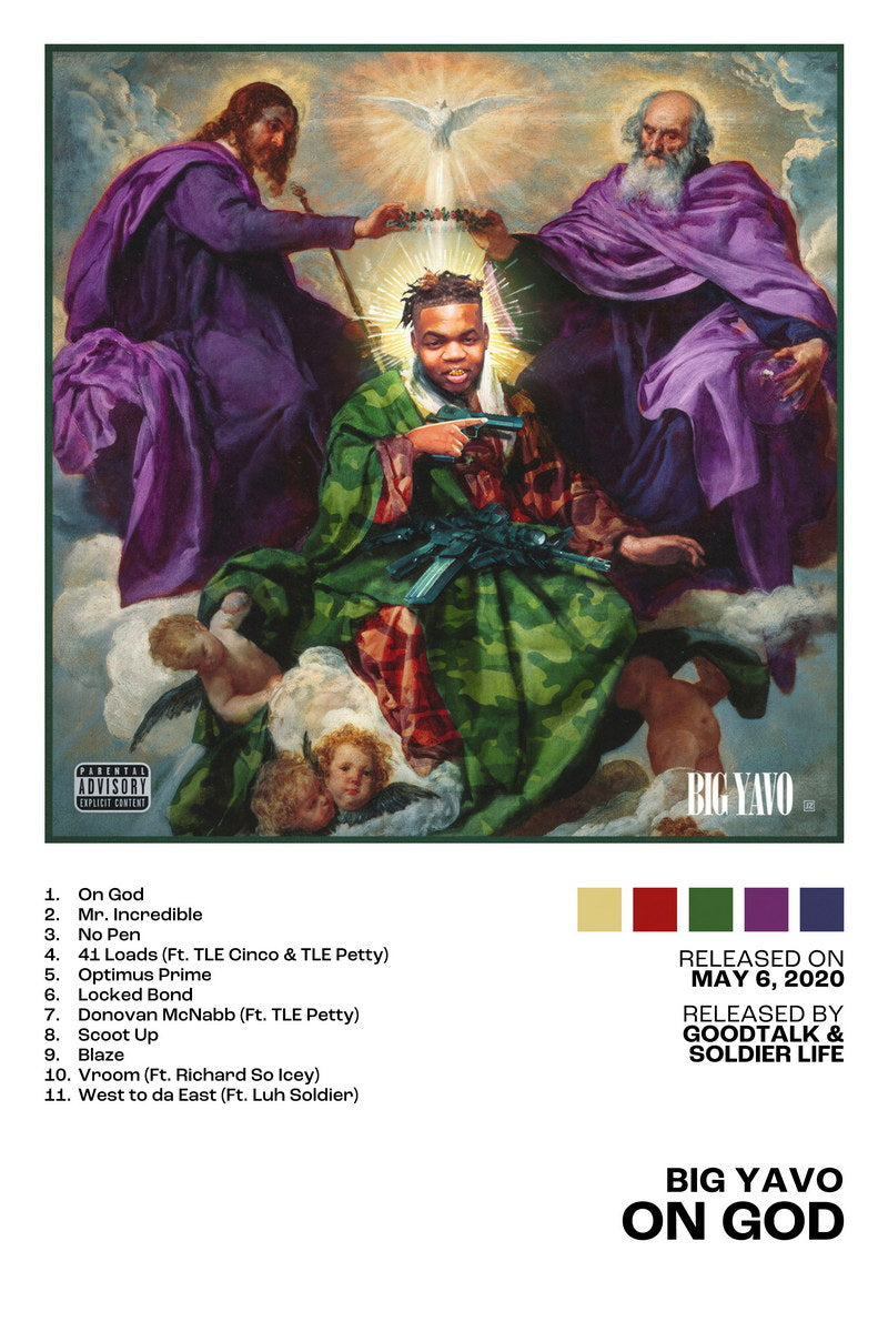 Big Yavo On God Album Cover Music Poster Rap Home Decor For Living Room Hip-Hop Aesthetic Rapper Album Wall Art Records Poster Wall Decor For Bedroom - xonomax