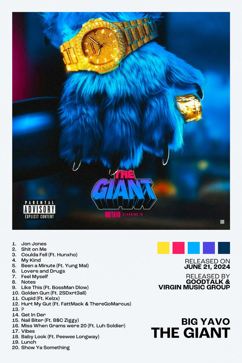 Big Yavo The Giant Album Cover Music Poster Rap Home Decor For Living Room Hip-Hop Aesthetic Rapper Album Wall Art Records Poster Wall Decor For Bedroom - xonomax