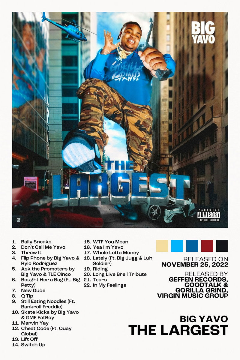 Big Yavo The Largest Album Cover Music Poster Rap Home Decor For Living Room Hip-Hop Aesthetic Rapper Album Wall Art Records Poster Wall Decor For Bedroom - xonomax