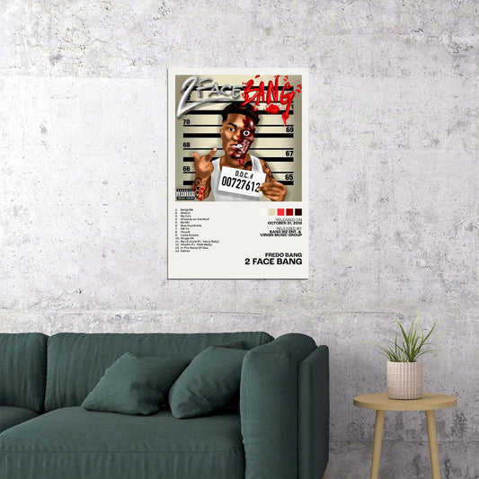 Fredo Bang 2 Face Bang Album Cover Music Poster Rap Home Decor For Living Room Hip-Hop Aesthetic Rapper Album Wall Art Records Poster Wall Decor For Bedroom - xonomax