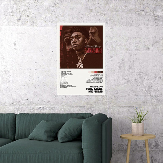 Fredo Bang Pain Made Me Numb Album Cover Music Poster Rap Home Decor For Living Room Hip-Hop Aesthetic Rapper Album Wall Art Records Poster Wall Decor For Bedroom - xonomax
